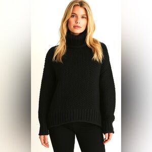 The Odells Black‎ Chunky Knit Oversized S Turtleneck Sweater Cozy Minimalist